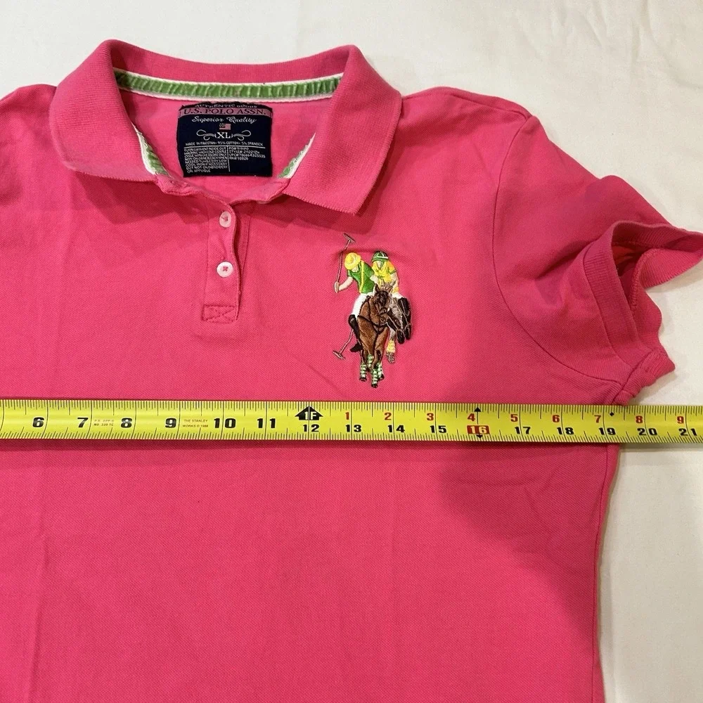 US Polo Assn Women's Polo Shirt XL Hot Pink Trim Stretch Pony Logo Y2K Preppy